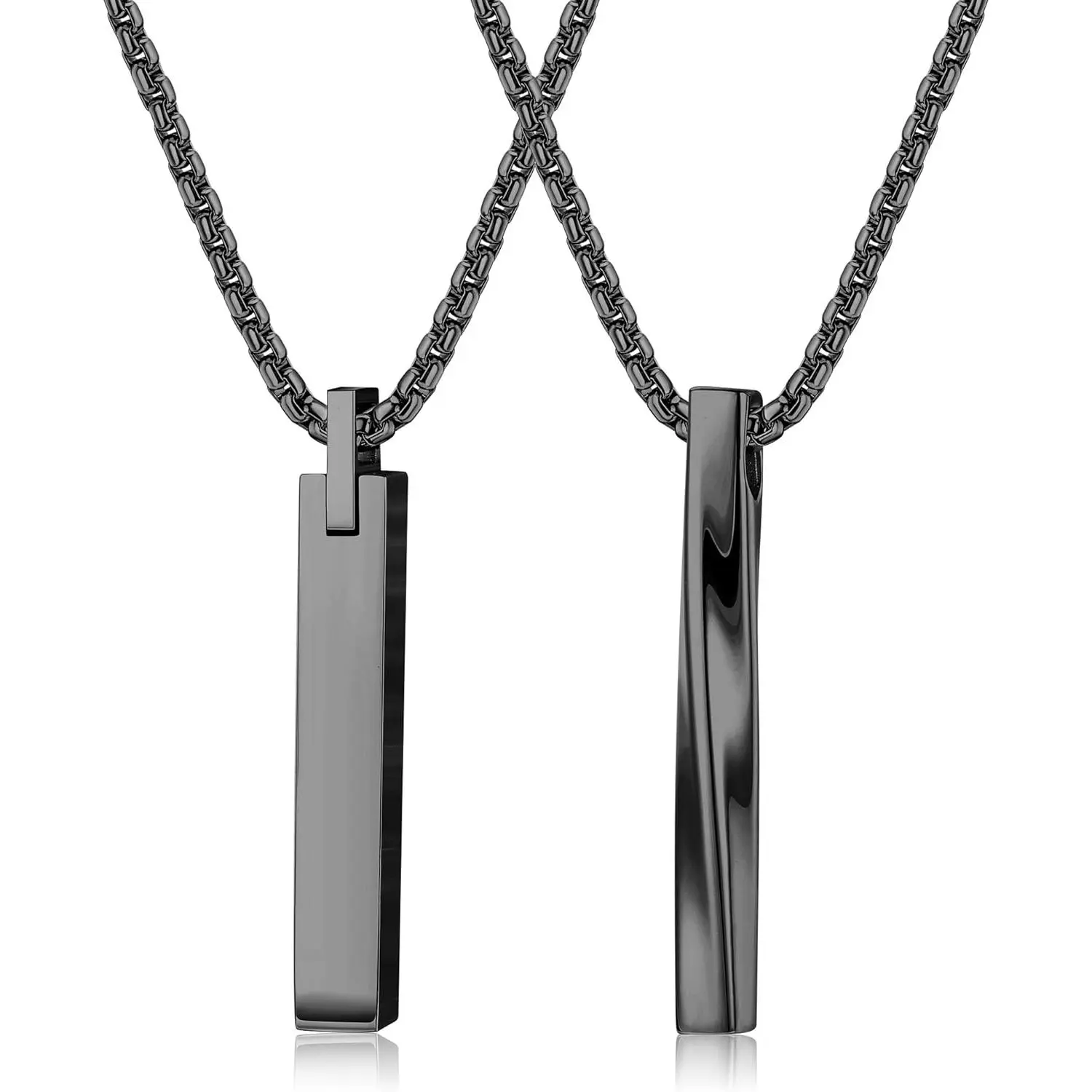 2-Piece Minimalist Bar Necklace Set in Black Stainless Steel, Twisted & Vertical Pendants for Men & Women, 24-Inch Chains, Birthday & Valentine's Day Gift, Anniversary, Birthday Gift Ideas, Girlfriend Birthday Gift