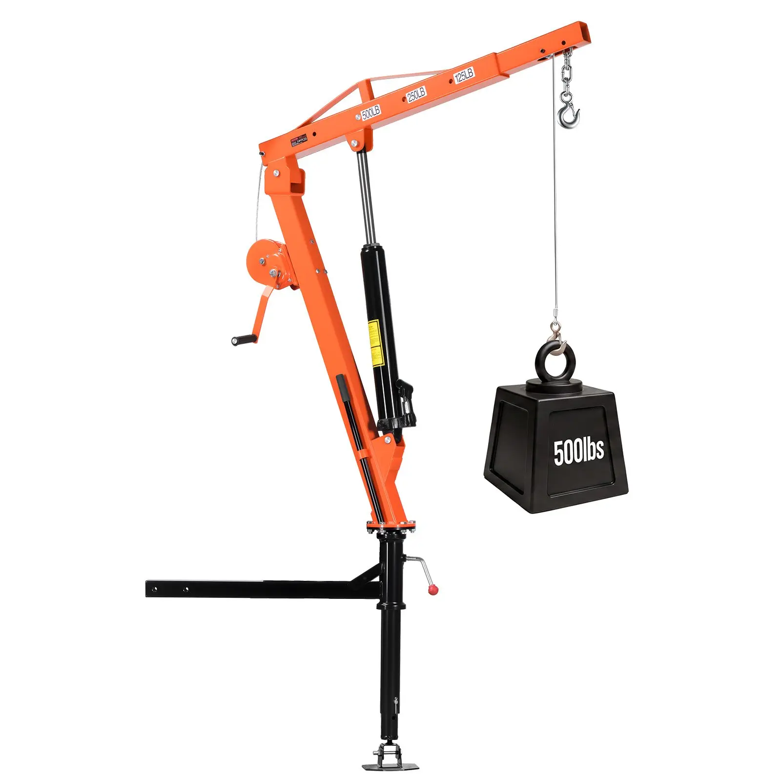 VEVOR 500lb Truck Crane, Pickup Hitch-Mounted Trailer Hoist with Manual Winch & Hydraulic Jack, 360° Rotating Telescopic Boom, Foldable Bed Jib for Lifting Heavy Loads, Machine & Lumber Equipment Lift, Rotating Boom, Winch Jack