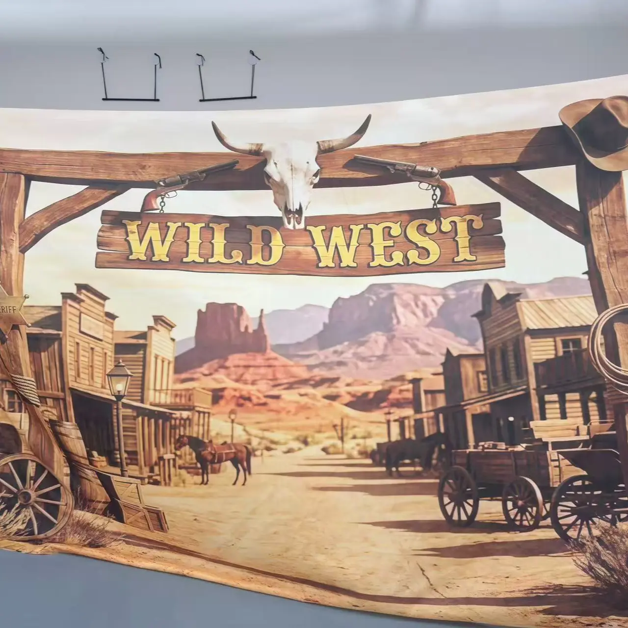 WILD WEST Theme Background Banner, Backdrop Banner in Western Cowboy Town,made of polyester,suitable for living rooms,bedrooms, birthdays, anniversaries, home decoration, outdoor and indoor parties, photography background cloth, party decoration supplies