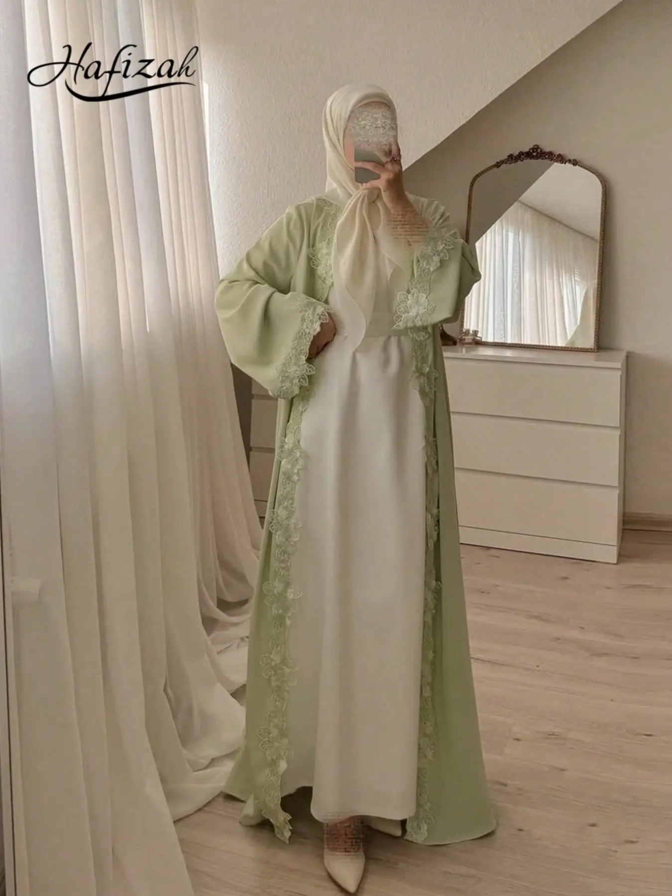 Hafizah Fashion European Women's Plain Outerwear, Loose-Fitting Floral Embroidery Jacket, Soft Casual Female Coat for All Seasons, Modest Muslim Outfits, Islamic Muslim Clothing