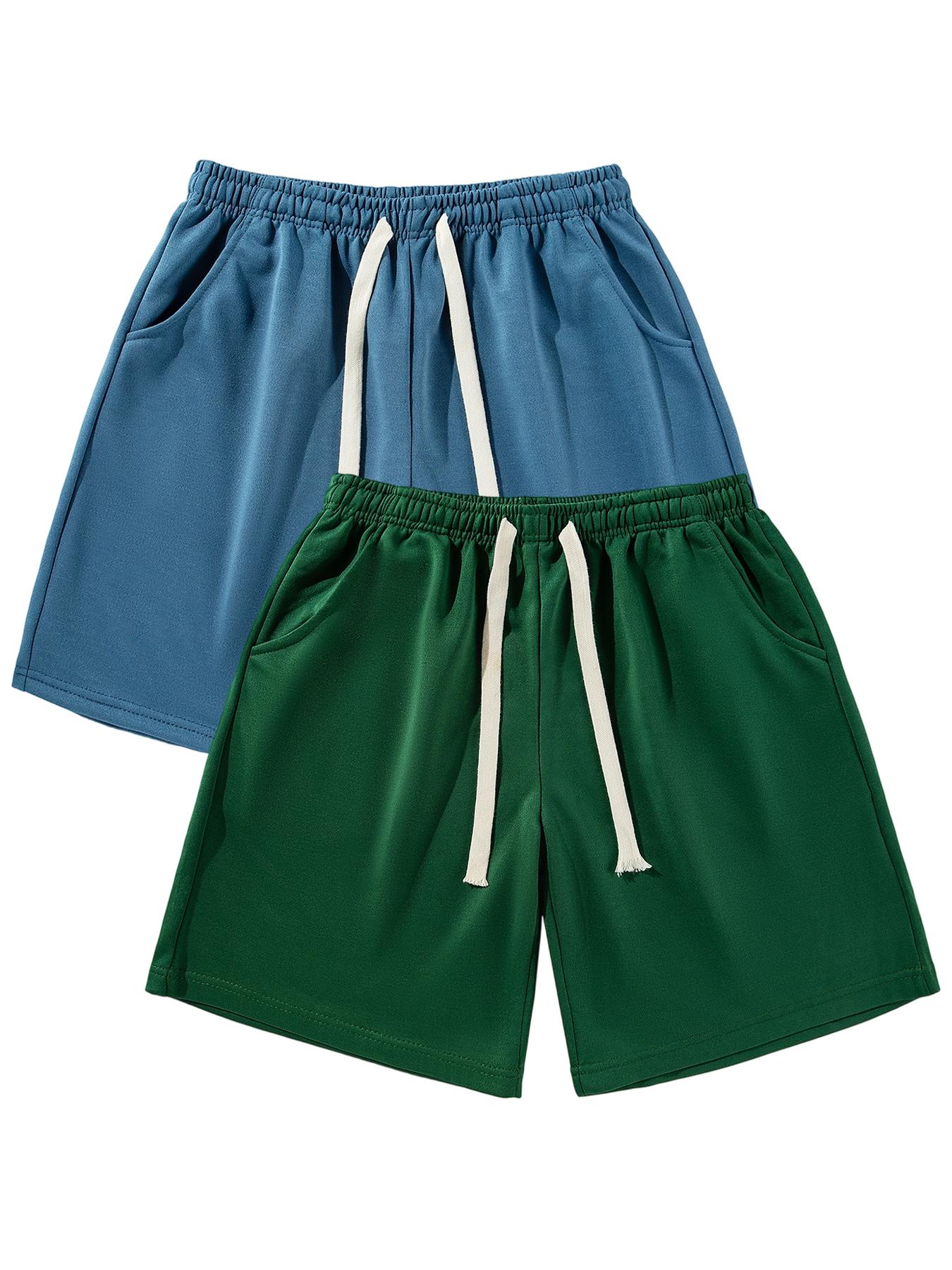 Men's Solid Plain Drawstring Waist Shorts, Casual Comfy Breathable Side Pocket Shorts for Summer, Men's Bottoms for Daily Wear