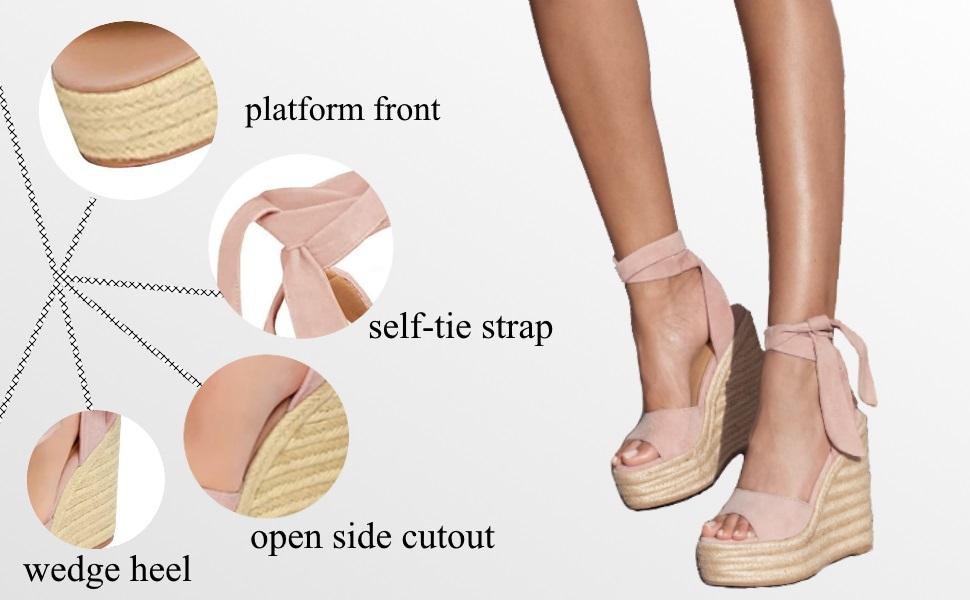 Womens Espadrilles Wedges Sandals Heels Open Toe Tie Lace Up Platform Ankle Strap Summer Dress Shoes