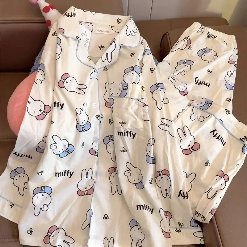 Miffy Cartoon Kawaii Bunny Sweet Girlish Thin Cotton Loungewear Long Sleeve Long Pants Spring/Autumn Homewear Soft Youthful