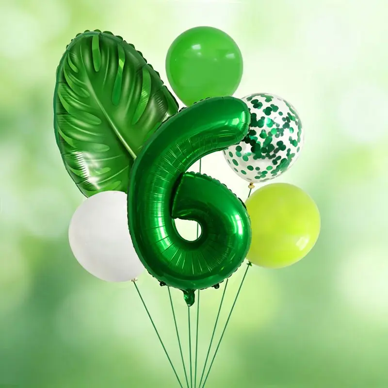 8-Piece Dinosaur Jungle Theme Balloon Set, Balloon Decorations Kit, Includes Number Mylar Balloons, Latex Balloons, Suitable for boys’ birthday decorations, dinosaur jungle-themed party setups, kindergarten dinosaur educational activitie