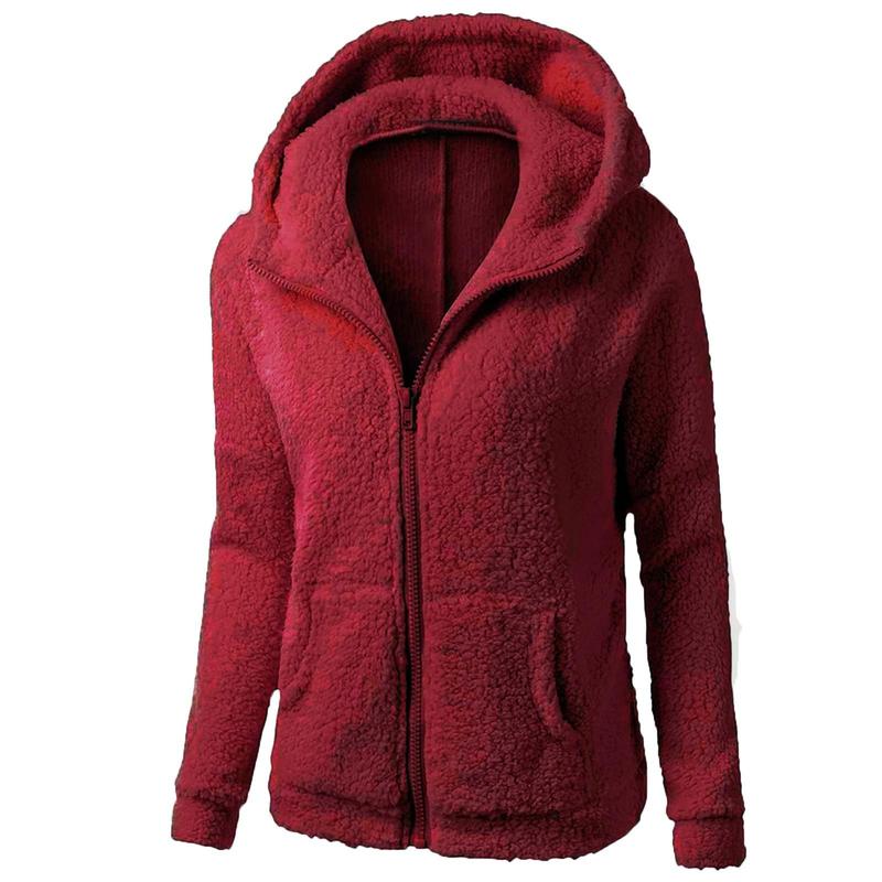 BIGWIG women's zipper hooded plush jacket with zipper pockets and lightweight fleece lining, winter warm fleece zipper jacket, cotton jacket, plush sweatshirt, autumn and winter lambskin women's hooded pullover cold-proof jacket