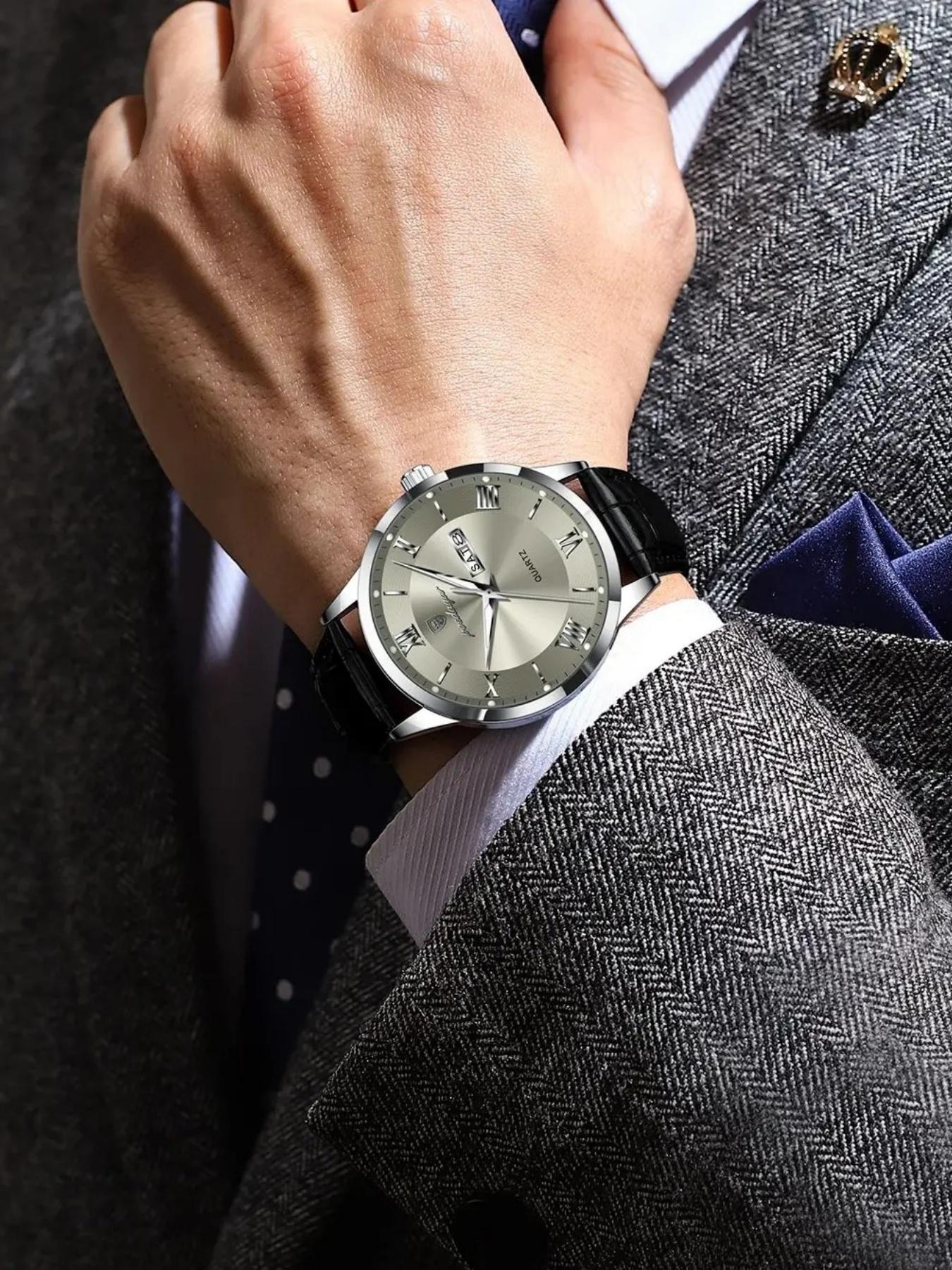 Men's Business Fashion Round Dial Analog Quartz Watch, Fashion Watch for Party, Daily Clothing Decor, Trendy All-match & Exquisite Watch for Birthday Gift with Box, Business Fashion Watches