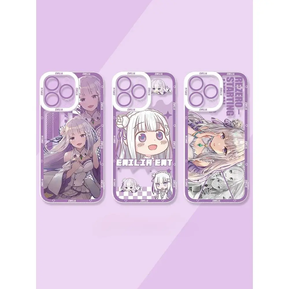 Anime Re:Zero Emilia Phone Casing For iPhone 17 16 15 14 13 12 11 - Personalized Aesthetic Design Shockproof Phone Case: Your Perfec