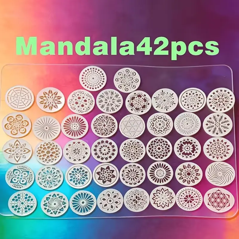 42pcs Round Mandala Cutout Templates, DIY Rock Art Project Set, Furniture Decoration Kit, 42 Pieces for Creative Crafts