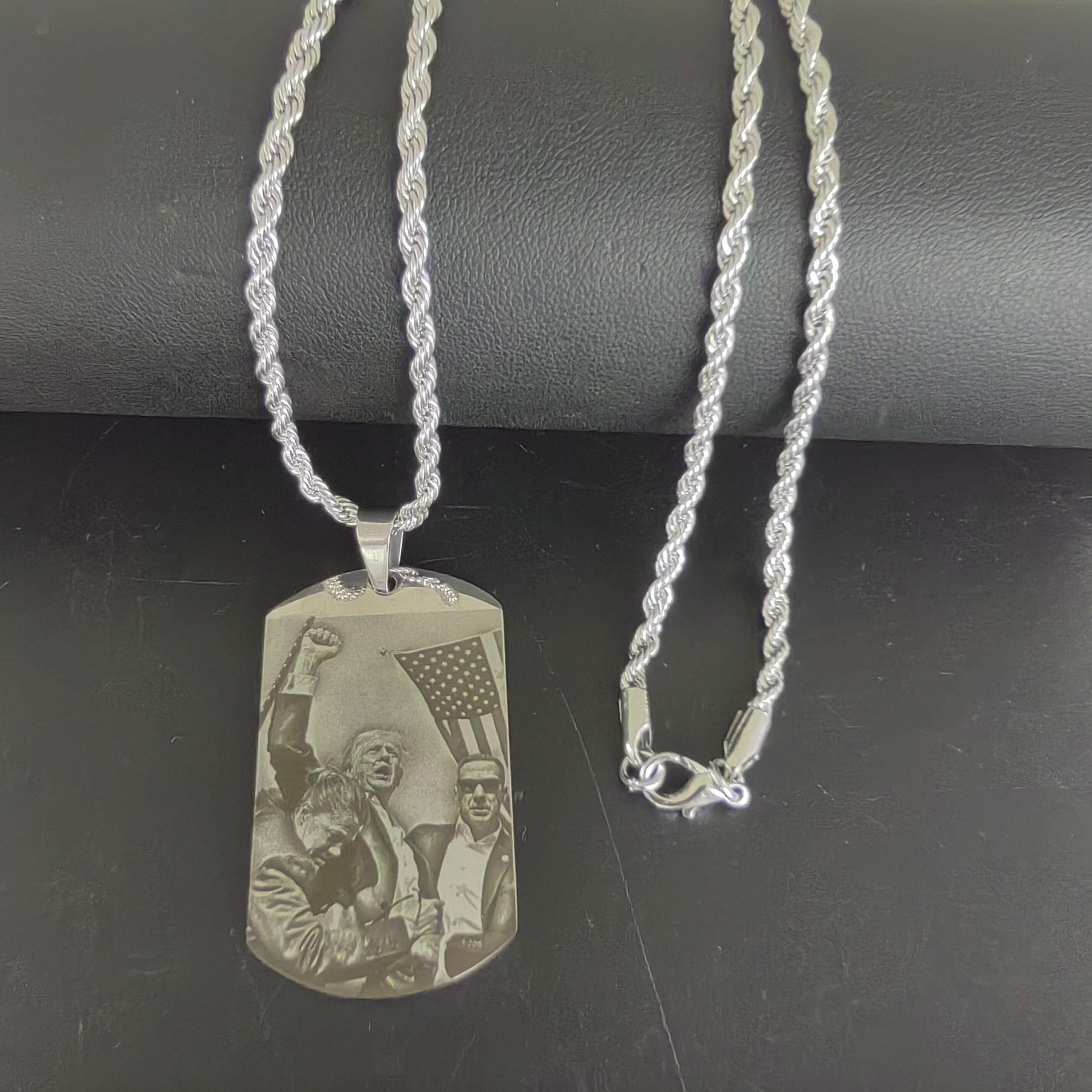 Stainless Steel Trump Campaign Military Dog Tag Pendant Necklace -, American Independence Day Theme, Glossy Finish