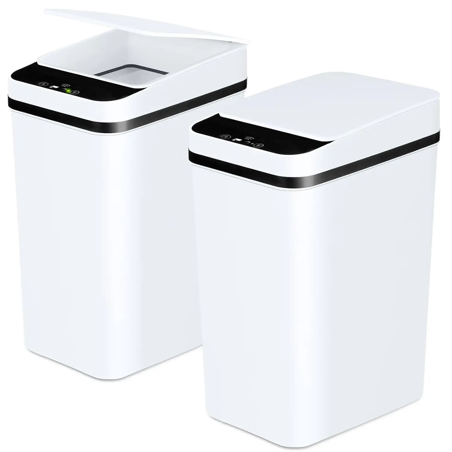Anborry 2 Pack 2.2 Gallon Touchless Automatic Motion Sensor Slim Trash Cans with Lid, Narrow Smart Electric Garbage Bin for Bathroom Bedroom Office Kitchen (White)