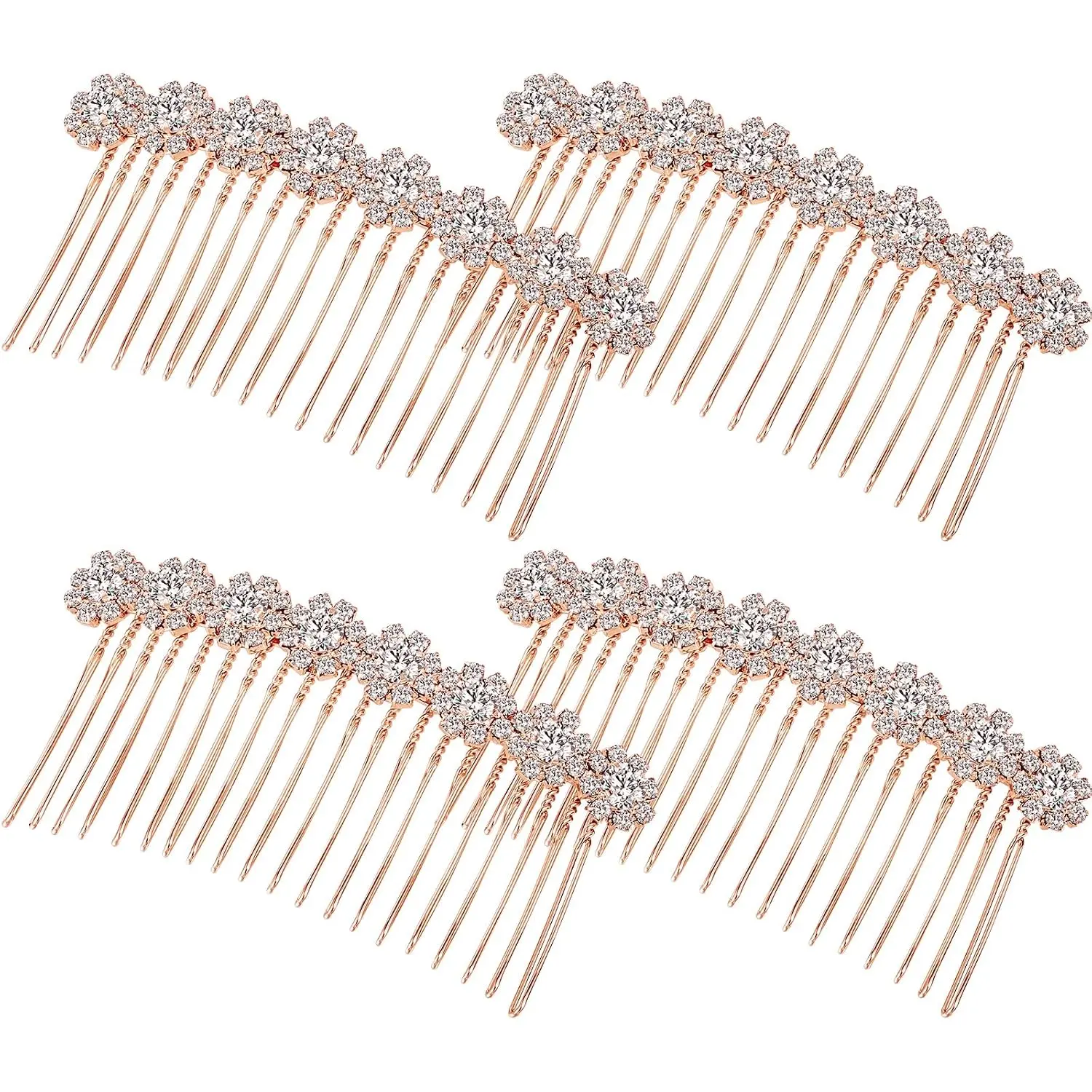 4 count Rhinestone Hair Comb Wedding  Flower,Rose  | Alloy Side Bridal Hair Clips,  Style Accessories for Women Girls, Decorative Ornaments Party Updo Hairstyle