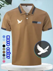 Men's Polo Style T-Shirt, Peace Dove Print Design, Loose-Fitting, Comfortable, Ideal for Summer Outdoor Wear, All-Season Fashion