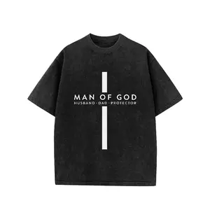 washed cotton Man of God Tee Husband Dad Protector Fathers Day Cross Christian Shirt