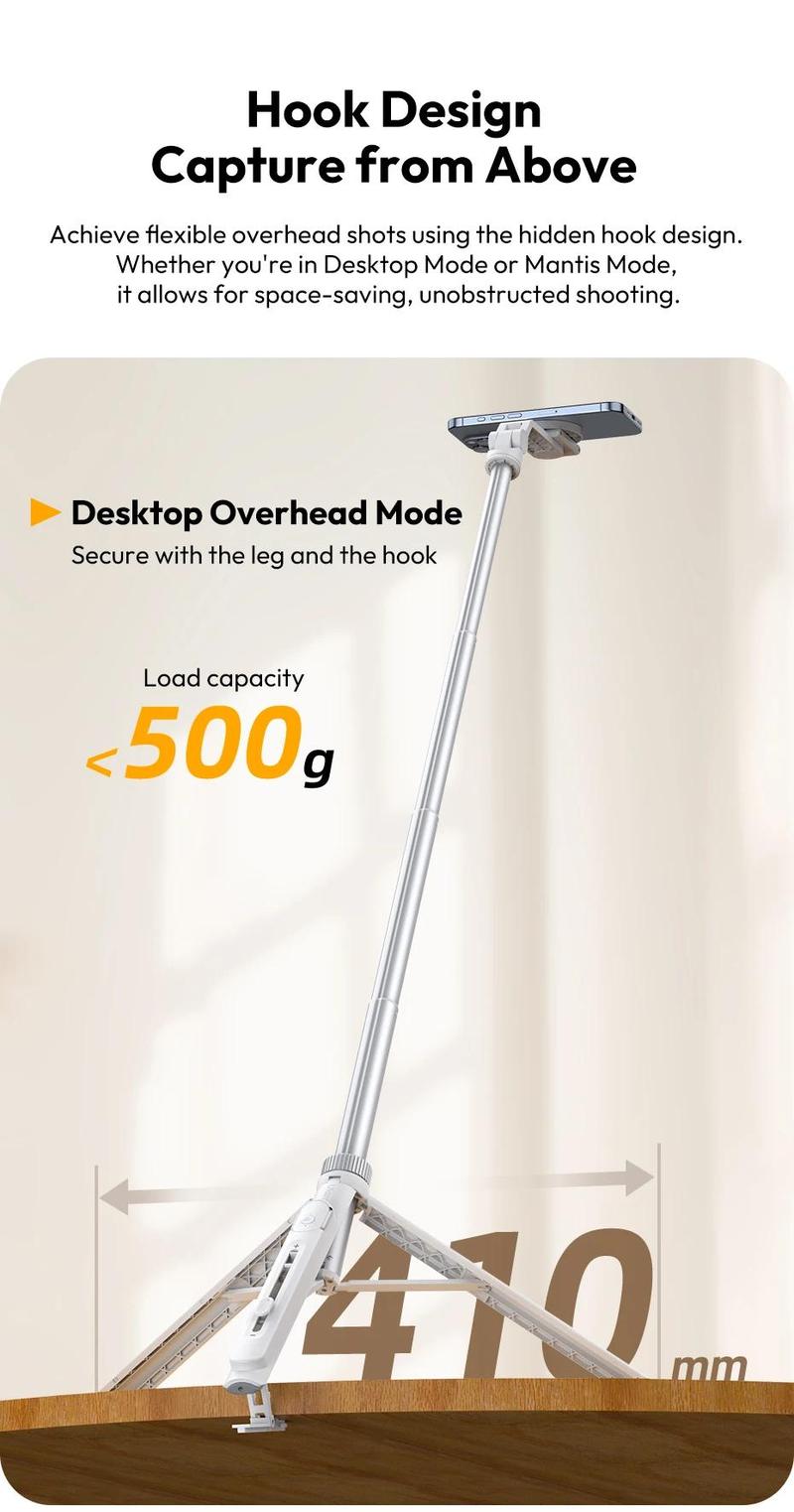 Ulanzi TT88 Overhead Selfie Stick 1.44M with MagSafe Clamp Photograph Tripod for Phone Livestreaming Vlog with Remote Control