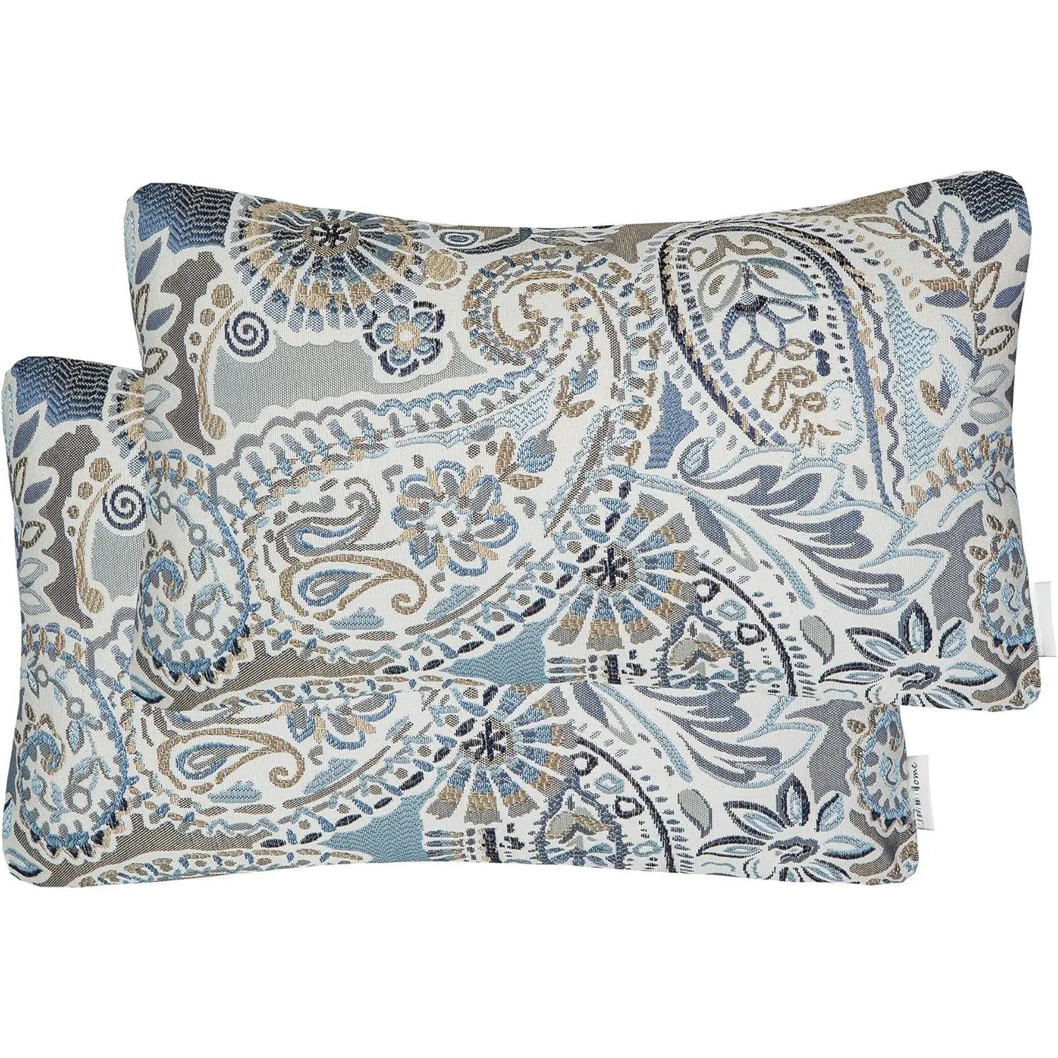 Pack of 2 Oblong Rectangular Throw Pillow Cover Cushion Cases for Sofa Couch Chair,Paisley ,12x20 Inches,Blue Brown Cream Multicolor