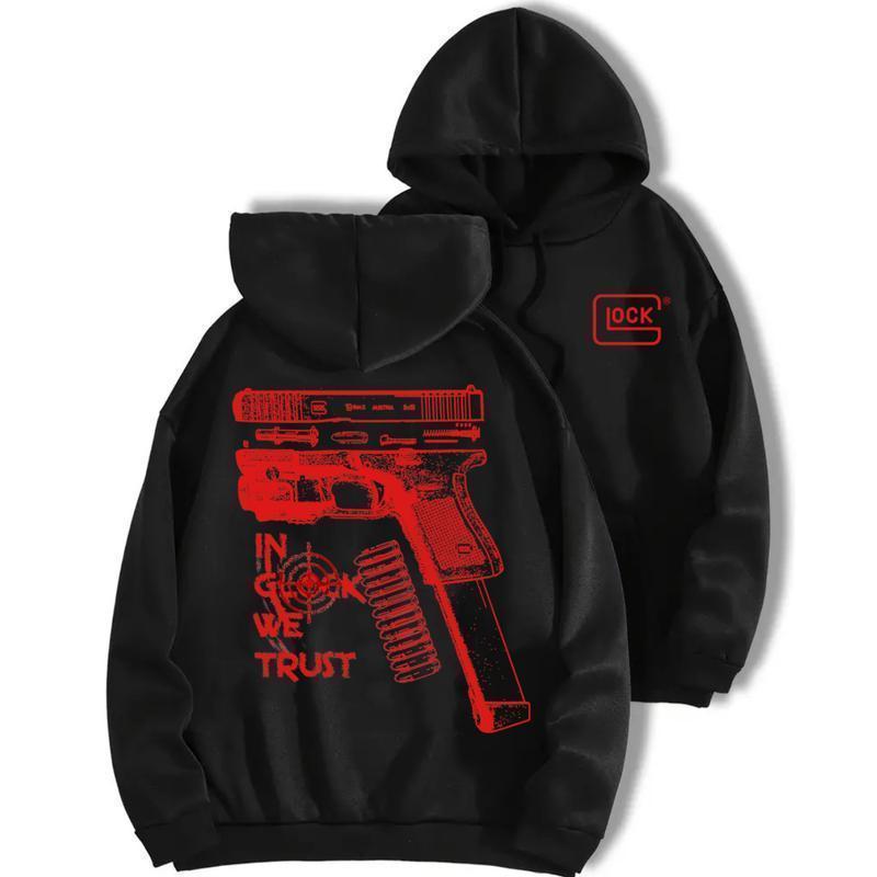 fall outfits In Glock We Trust Standard size Black Hoodie with Multicolor Design for Men and Women Classic Fit Menswear, Casual Top for Unisex Womenswear Sweatshirtshoodies men  hoodie bleach  design red bull  jumper jujutsu  kaisen  merch