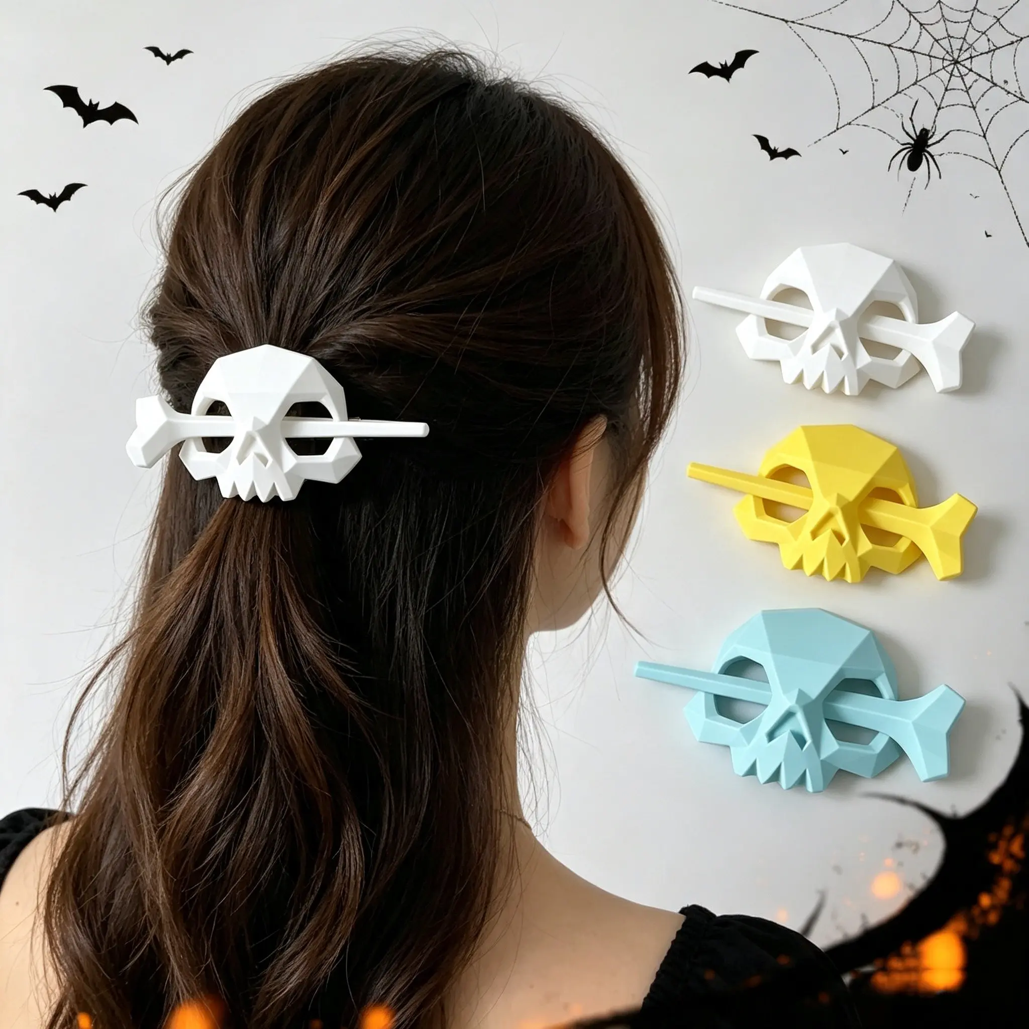 Halloween Gothic Skull Hair Clip, Hollow Out Skull Bone Hair Clip, Punk Style Hair Clip, Women's Role Play Party Accessory