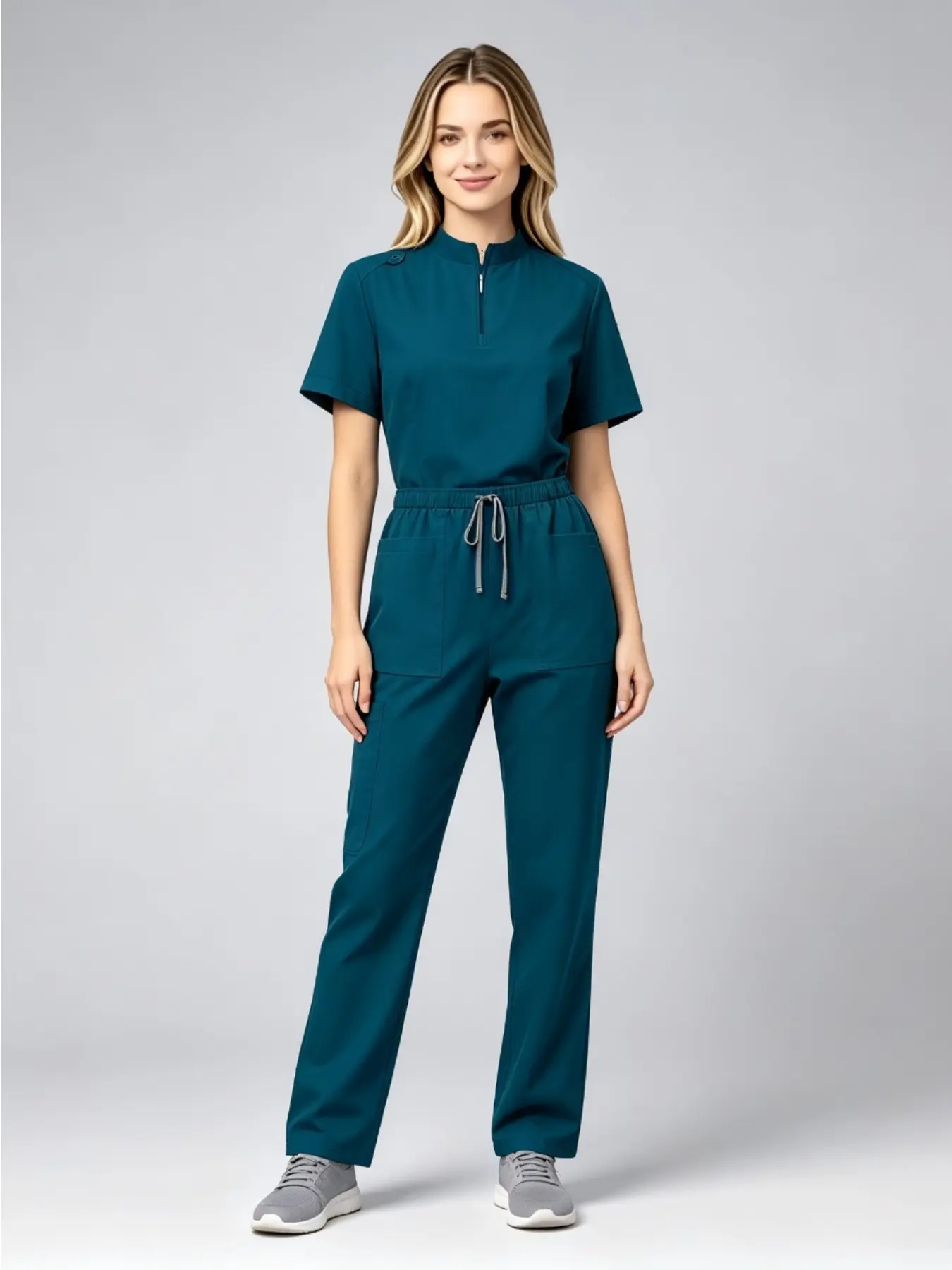 Womens Stand Collar Short Sleeve Straight Scrub Uniform Wear Outfit For Pet Grooming SPA Salon Service Staff