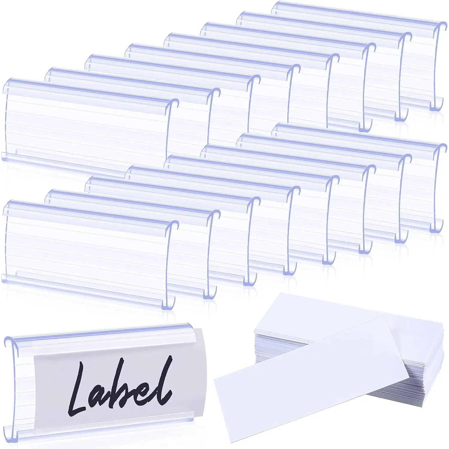 100 count Plastic Wire Shelf Label Holders with 100 count Paper Inserts Wire Rack Label Holder Shelf Tags for Shelving Clips Compatible with 1-1/4 Inch Shelves