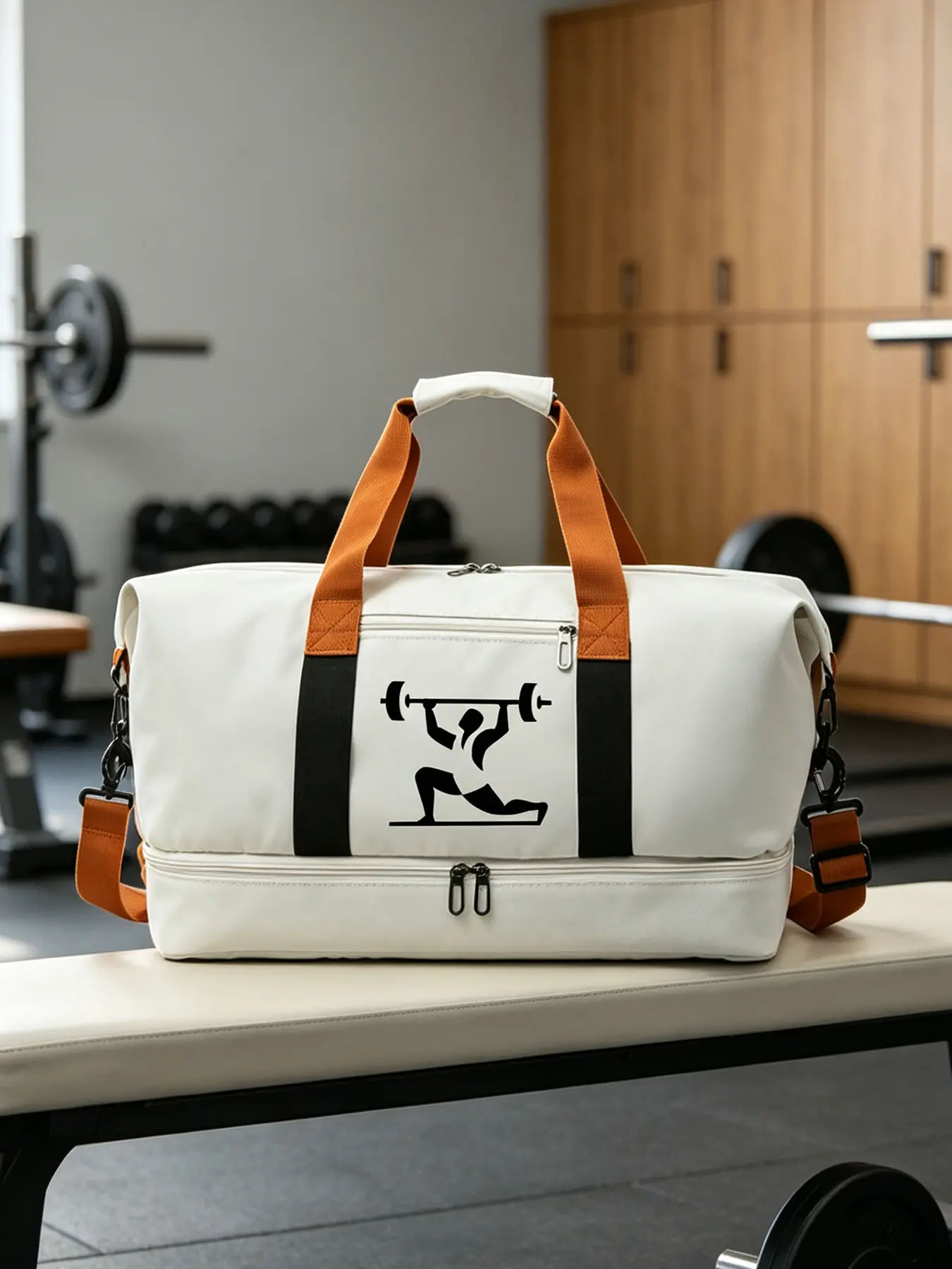 Large Capacity Duffle Bag with Fitness Pattern Print, Unisex Gym Sports Bag, Convertible Shoulder & Crossbody Travel Bag, Multiple Compartments & Separate Shoe Pocket, Ideal for Workouts, Short Trips & Overnight Stays, Perfect Hol