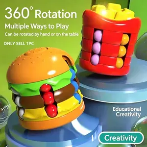 Creative Burger Fries Magic Bean Puzzle, High Aesthetic Rotating Ball Stress Relief Toy, 360 Degree Rotation, Anxiety Relief, Early Education Gift