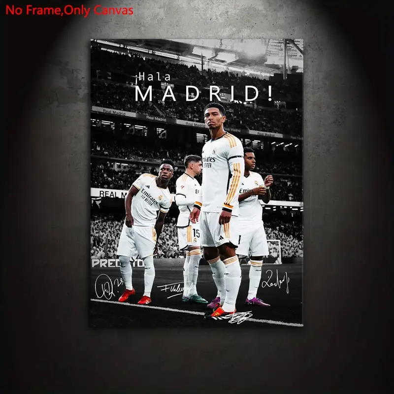 1 Piece/Set Frameless Canvas Painting Print Poster,Classic Vintage Realistic Players Pop Art,Bellingham Vinicius Galacticos,Perfect Gift for Football Lovers,Ideal Gift Bedroom,Study,Office,Living Room,Dorm Hallway,Soccer,Mural,Wall Decoration,Room Decor
