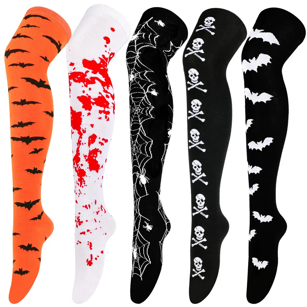 Spooky Halloween Skeleton Socks, Bloody Bat Design Knee High Stockings, Masquerade Party Dress Up Athletic Socks for Adults, Festival Cosplay Dress Up Prop Socks for Masquerade Party Sports Womenswear Women