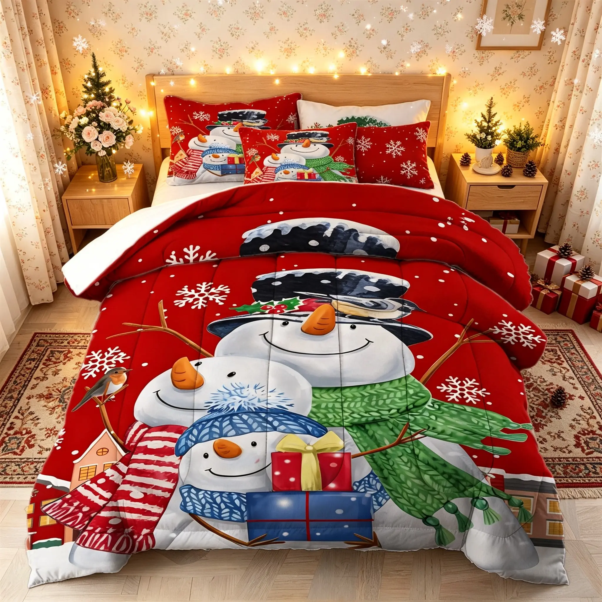 2/3Pcs Christmas Snowman Digital Print Comforter Set With Pillowcase For Holiday Lovers. This Soft Quilt Acts As A Cozy Bedding Set For Bedroom & Guest Room, Creates Cheerful Christmas Vibe, Great For Seasonal Decor And Holiday Gifting