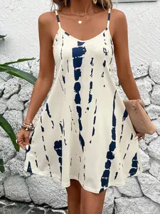 Women's Boho Summer Casual Print Halter Dress, Lightweight Fabric, Beach Vacation & Daily Wear, Breathable Material, Thin Straps