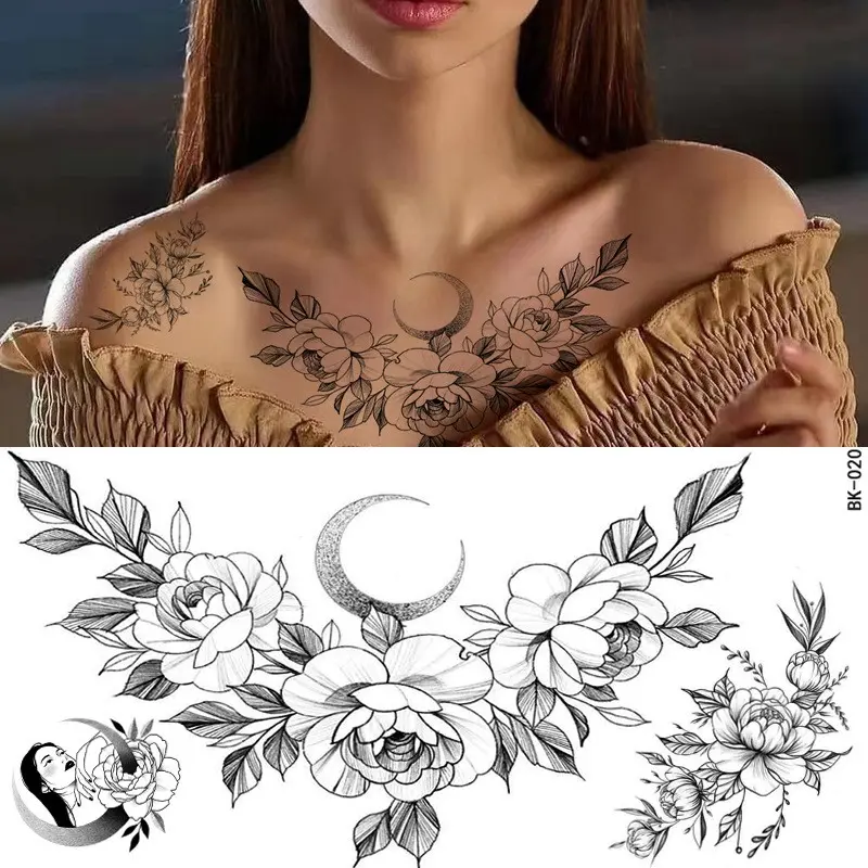 1pc Temporary Rose Flower Skin Tattoo Stickers, Blossom False Tattoos for Body Leg Arms Neck Back, 1 PC Personality Tattoo Design