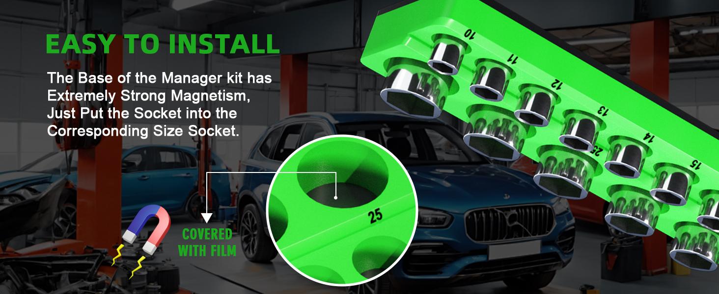 Magnetic Socket Organizer Holder Set For Tool Box Drawer, Toolbox Organization Including 1/4", 3/8" and 1/2" Drive Metric SAE Socket Trays (Sockets are not Included)
