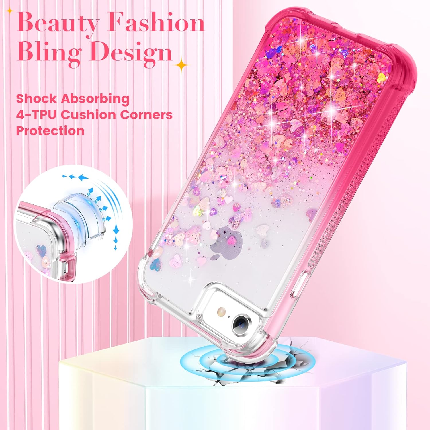 for  6 6s 7 8 Case,  SE 2022 Case, Glitter Full  Rugged with Built-in Screen Protector Shockproof Protective Girls Women Cover for  6/6s/7/8/SE 2020 & 2022 (Gradient )