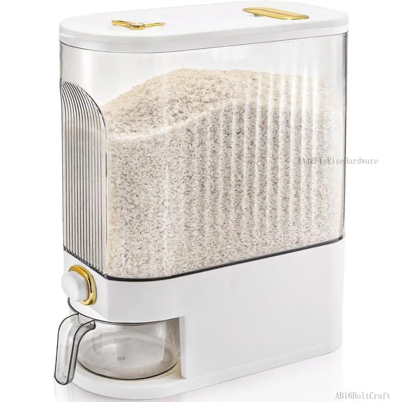 Clear Rice Holder Dispenser, 22 Lbs Large Grain Storage Container with Measuring Cup, Cylinder Household Food Dispenser Bucket Kitchen Organization for Cereal Oatmeal Coffee Bean Soybean Corn food dispenser Utensils BottlesAB16BoltCraftAA42FixRiseHardware