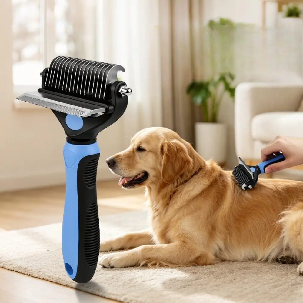 2 In 1 Pet Grooming Comb Dual-Sided Dematting & Thinning Tool Dog Cat Undercoat Shedding Brush Detangler Razor Pet Hair Remover in 3 Colors