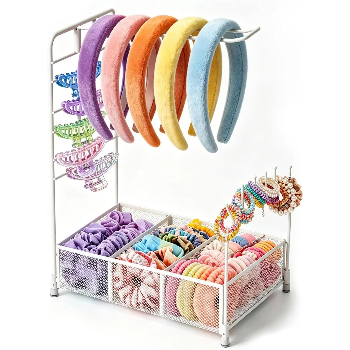 Headband Holder,Hair Accessories Organizer, Multi-Layer Headband Organizer & Storage Rack for Girls and Women, Durable Metal Headband Holder Organizer for Everyday Hair Accessories(white),makeup,cosmetic,stackable,cup,multifunctional,pantry,,tw,,tall,shoe