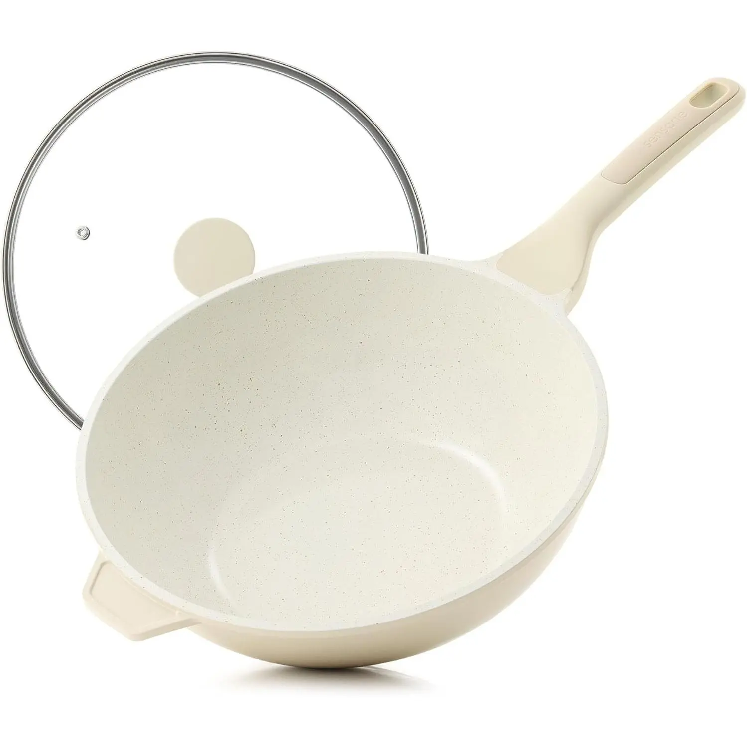 11 Inch Ceramic Nonstick Wok with Lid, Non-Toxic Stir Fry Pan Induction Compatible Cookware, Deep Frying Skillet with Stay-Cool Handles, PFAS/PTFE/PFOA Free