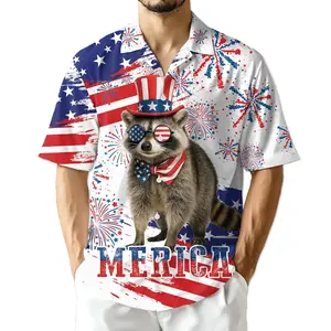 Funny Merica Raccoon 4th of July Hawaiian Shirt, Patriotic Independence Day Aloha Shirt, USA Flag Button Down Shirt, Summer Shirt for Men