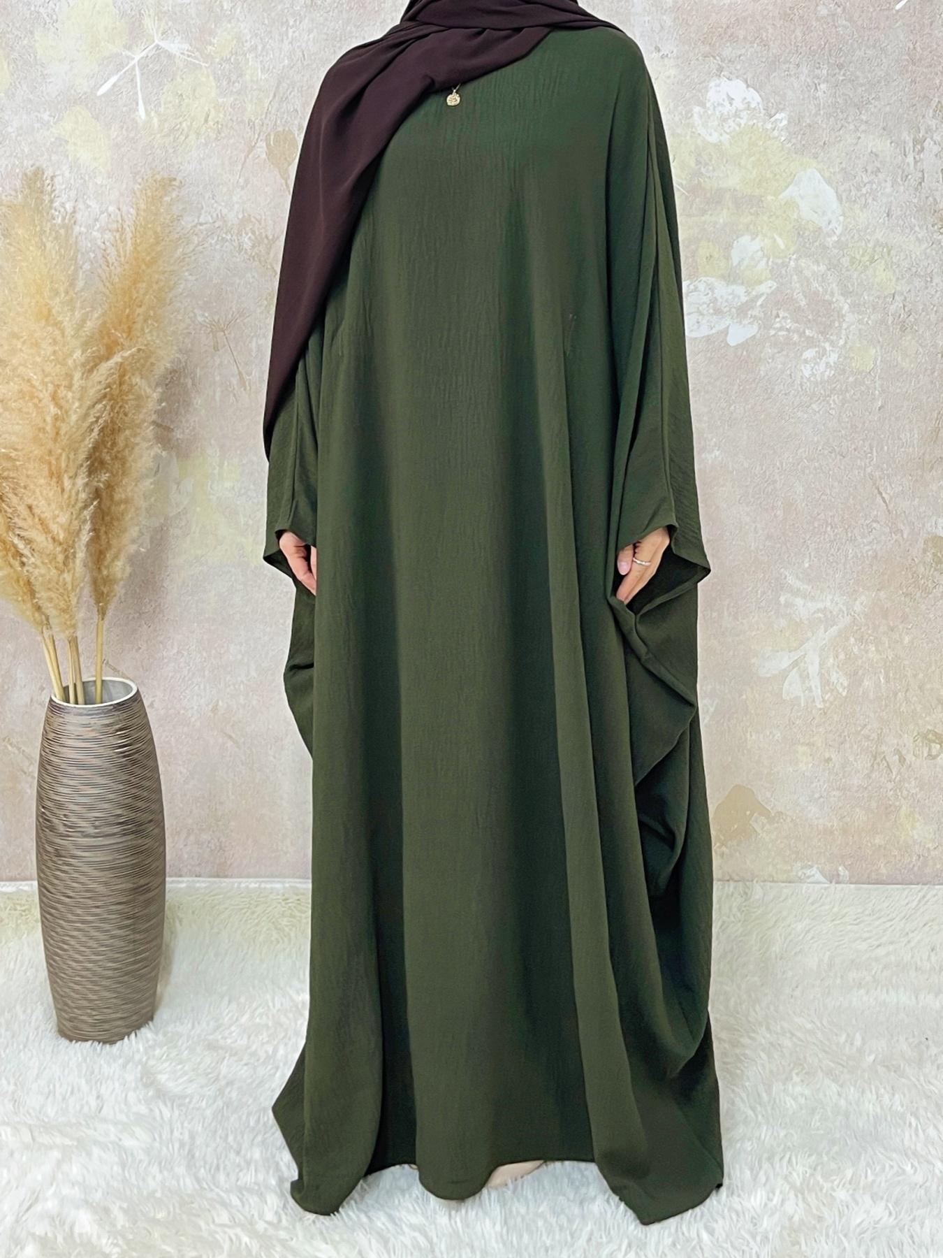 Plus Size Women's Solid Color Abaya, Modest Round Neck Long Sleeve Dress for Daily Wear, Ladies Islamic Clothing for All Seasons, Loose Abaya, Round Neck Abayas
