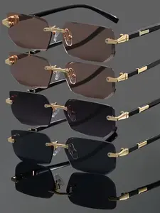 4 Pcs Men's Luxury Frameless Metal Summer Sunglasses, UV Protection Anti-Glare, Driving Business Daily Use, 4 Color Set