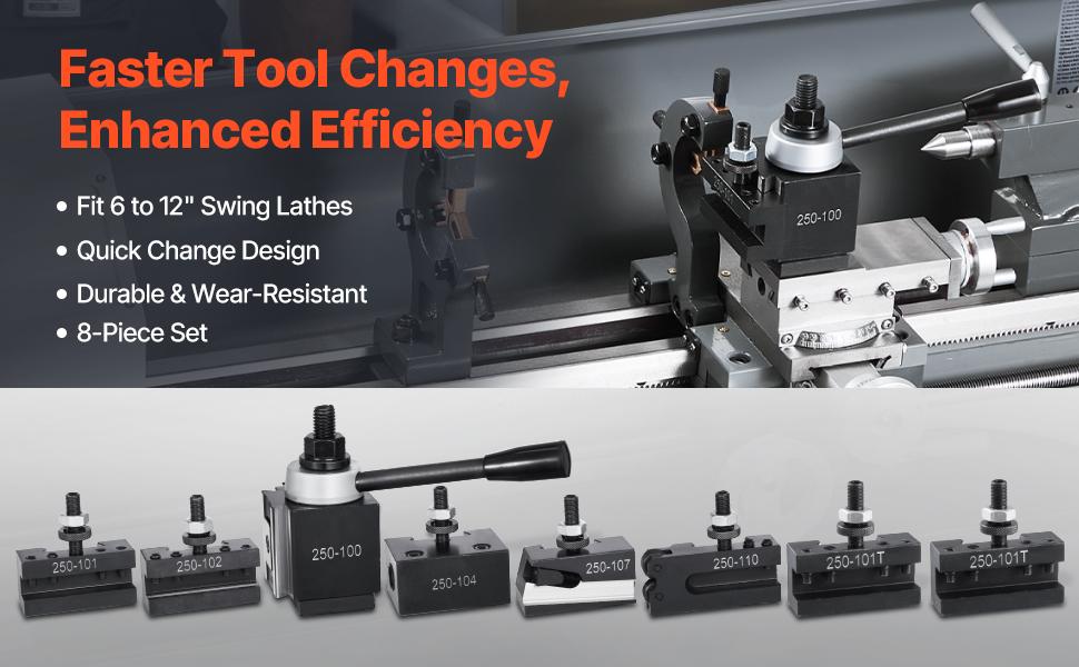 VEVOR Quick Change Tool Post Set, 8 Pcs, Includes Lathe Tool Holders, Wedge Type Tool Post with Turning Tool Holder Accessories, Fit for Mini Lathe Metal Lathe 6-12 Swing, Durable Steel Material VEVOR Quick Change Tool Post Set, 8 Pcs, Includes Lathe Tool Holders, Wedge Type Tool Post with Turning Tool Holder Accessories, Fit for Mini Lathe Metal Lathe 6-12 Swing, Durable Steel Material