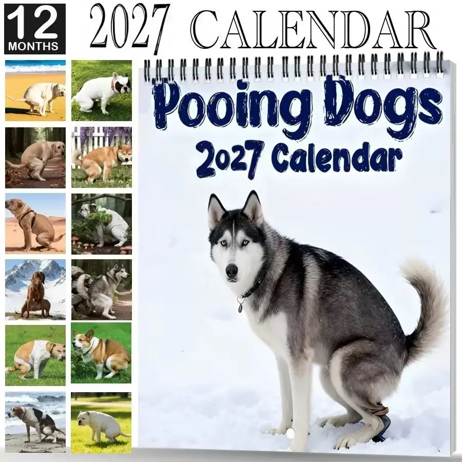 Funny Dog Wall Calendar 2027, 12-Month Spiral Hanging Monthly Planner, Humorous Pet Photos, Unique Gift for Dog Lovers