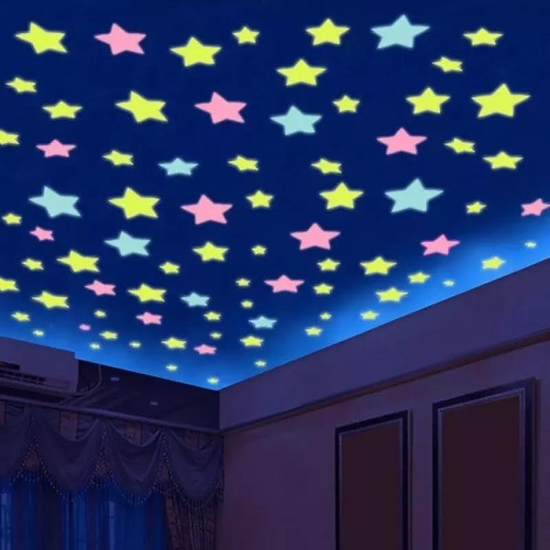 Glow in The Dark Stars for Ceiling, 2‑Piece Luminous Star and Moon Wall Stickers for Kids Bedroom & Nursery Décor, Multi‑Color Glowing Room Decorations, Easy Peel & Stick (Multicolor)