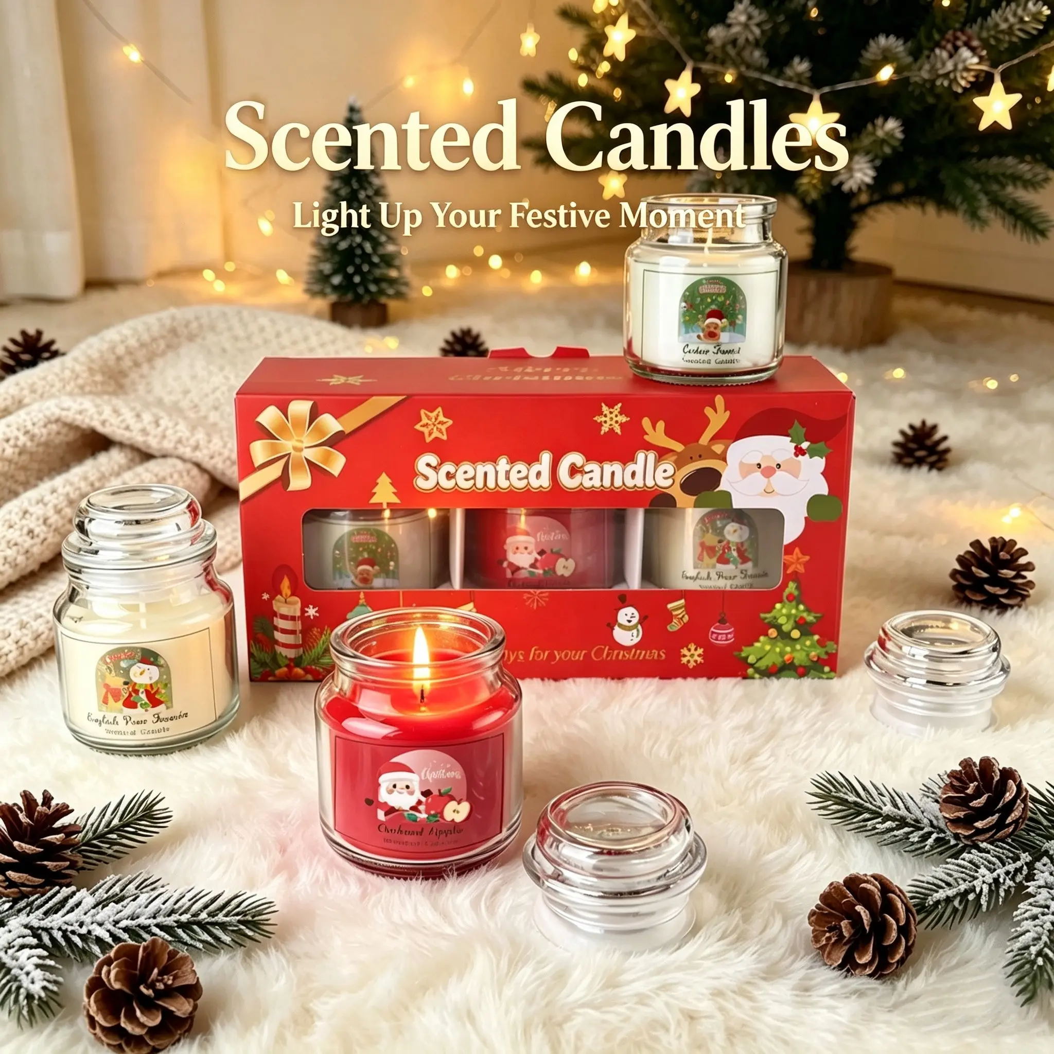 3 Packs Christmas Scented Candles Gift- Aromatherapy Candle-2.8 oz Soy Wax-Long Lasting Burn time, Advent,Christmas Thanksgiving Gifts, Home Decor for Women （Scent: Freesia, Apple, Cedar）