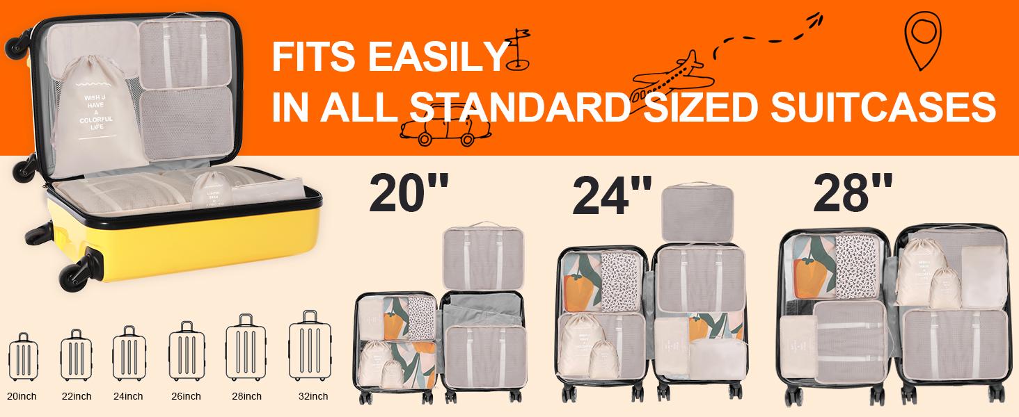 8 Set Packing Cubes for Suitcases, Travel Luggage Packing Organizers with Laundry Bag, Compression Storage Shoe Bag, Clothing Underwear Bag, for Man & Women