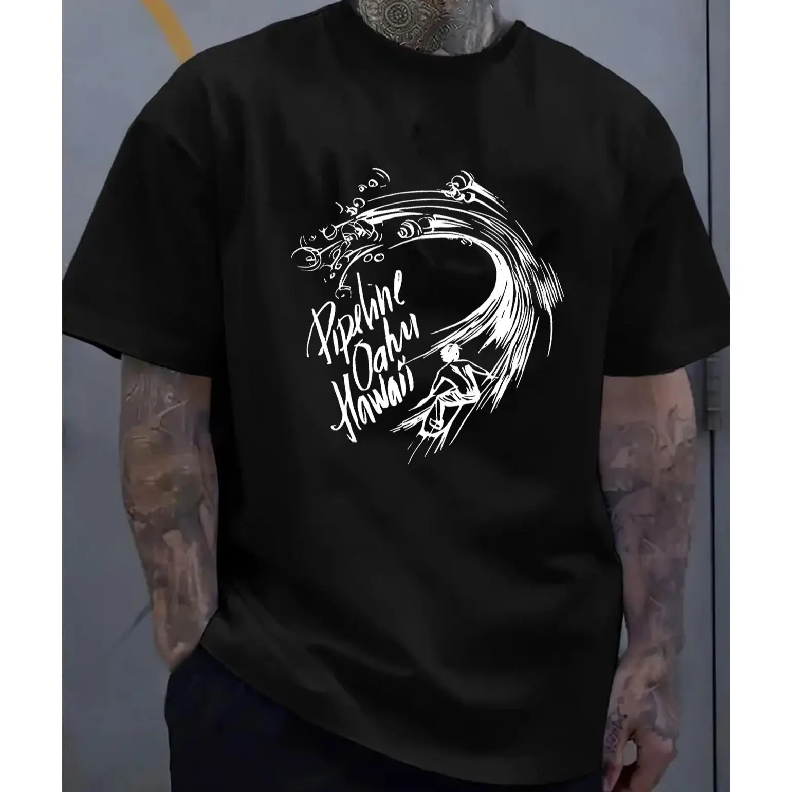 Hawaii Pipeline Oahu Surf Wave Graphic Oversized Comfort 100% Cotton T-Shirt, Beach Surf Fashion Outfit, Casual Summer Tee, Best Valentine Gift For Him Her, Family Friends Holiday Present, Outdoor Vacation Daily Top