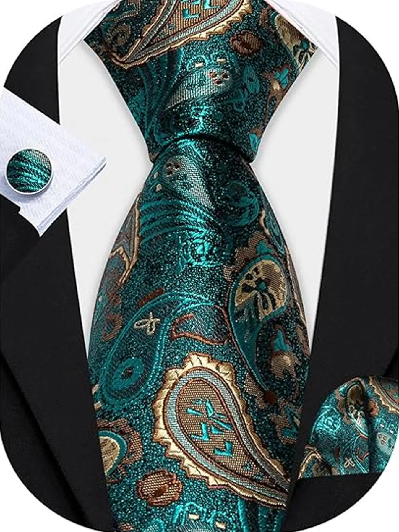 Classic Blue Men's Polyester Paisley Tie Set, Hand-Tied Necktie with Pocket, Square Buttonholes, Business Party Gift, Elegant All-Season Wear