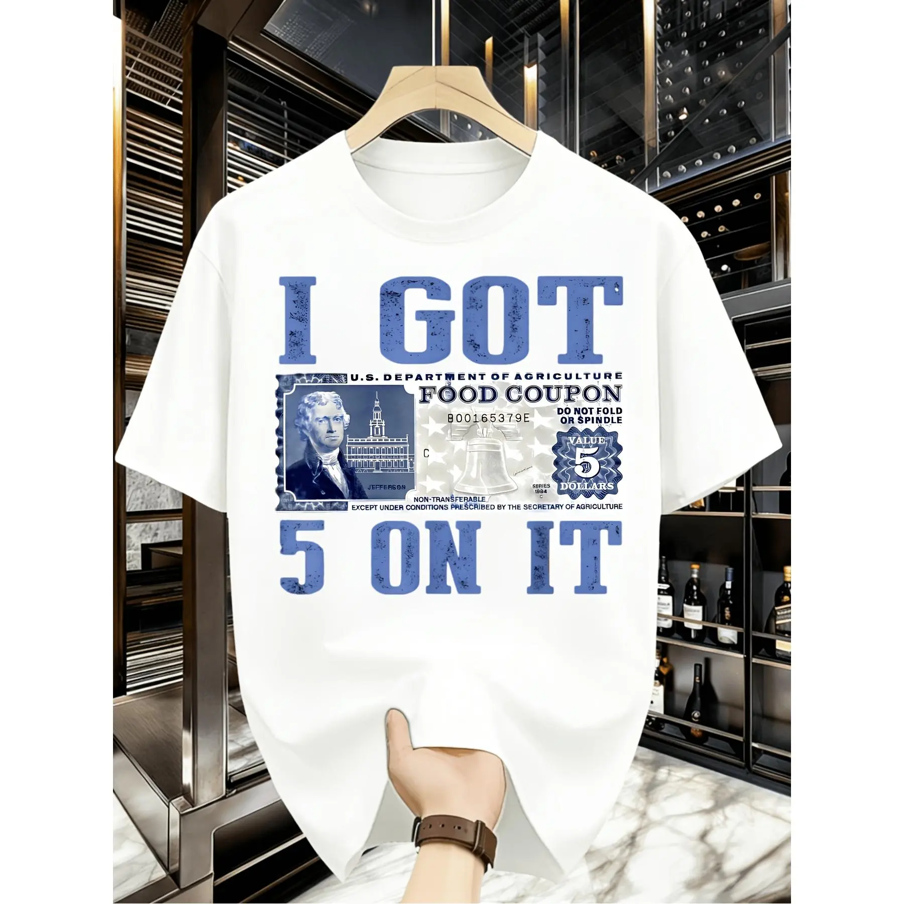 I Got 5 on It Food Coupon Print Graphic T-Shirt for Men Women 1 Men'S Quick Dry Polyester T-Shirt Breathable Lightweight Summer Casual Crew Neck Wrinkle Free Solid Color for Office Gym Daily Wear