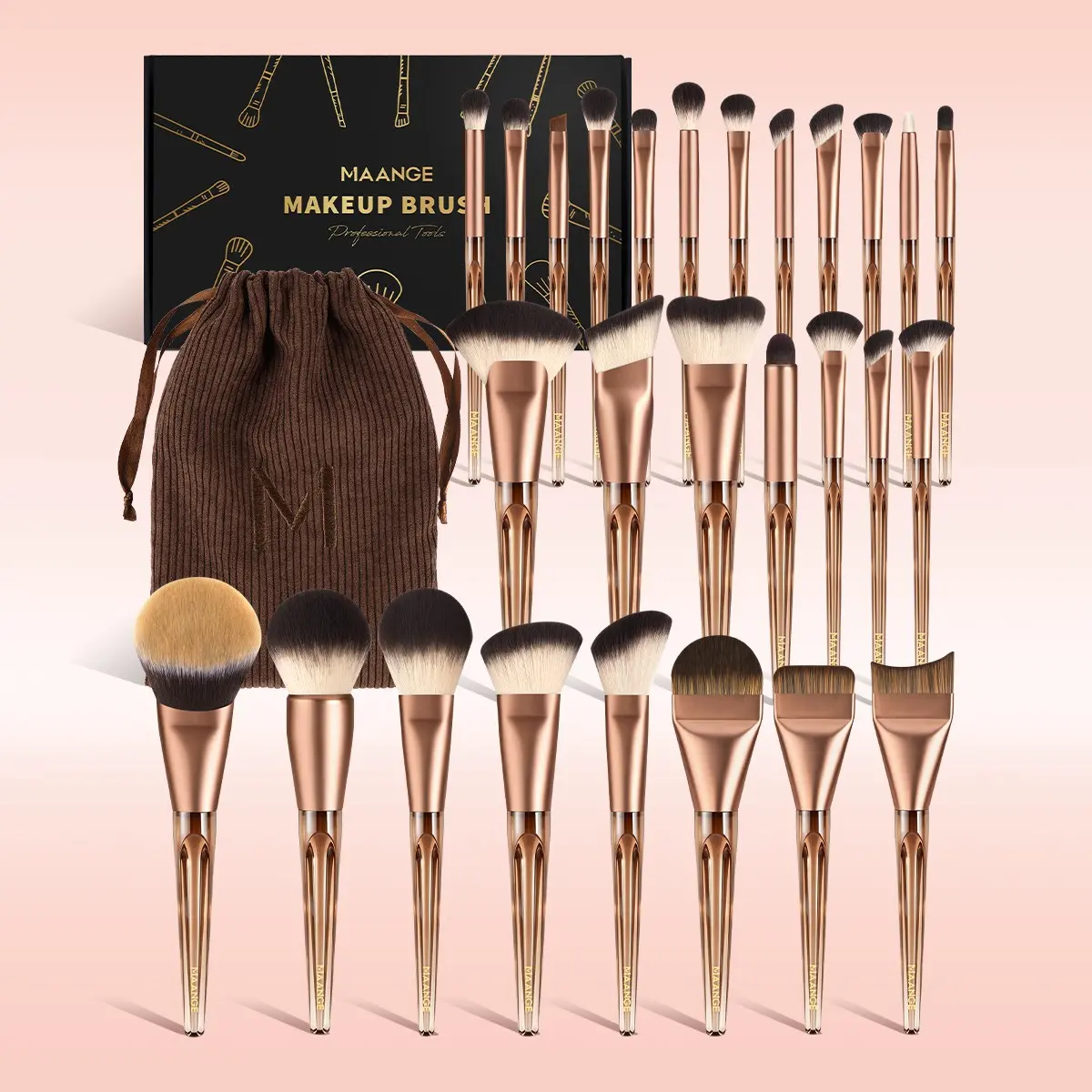 Maange 27-Piece Professional Makeup Brush Set, Foundation, Blush, Powder, Eyeshadow Brushes, Gift Box with Storage Bag, Ideal for Women and Girls