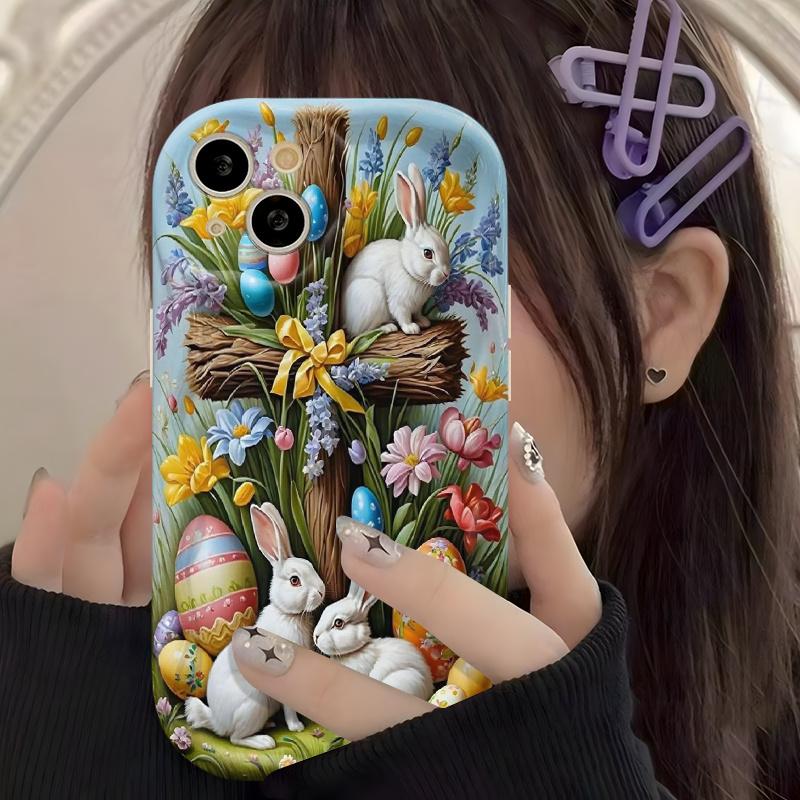 Phone case/cover, Easter bunny and egg phone case for Apple phones, cute 2D cartoon design, compatible with iPhone 17, 16, 15, 14, 13, 12, 11 Pro Max, XS, XR/8/7 and 6. Perfect birthday gift, holiday gift, Valentine's Day gift.