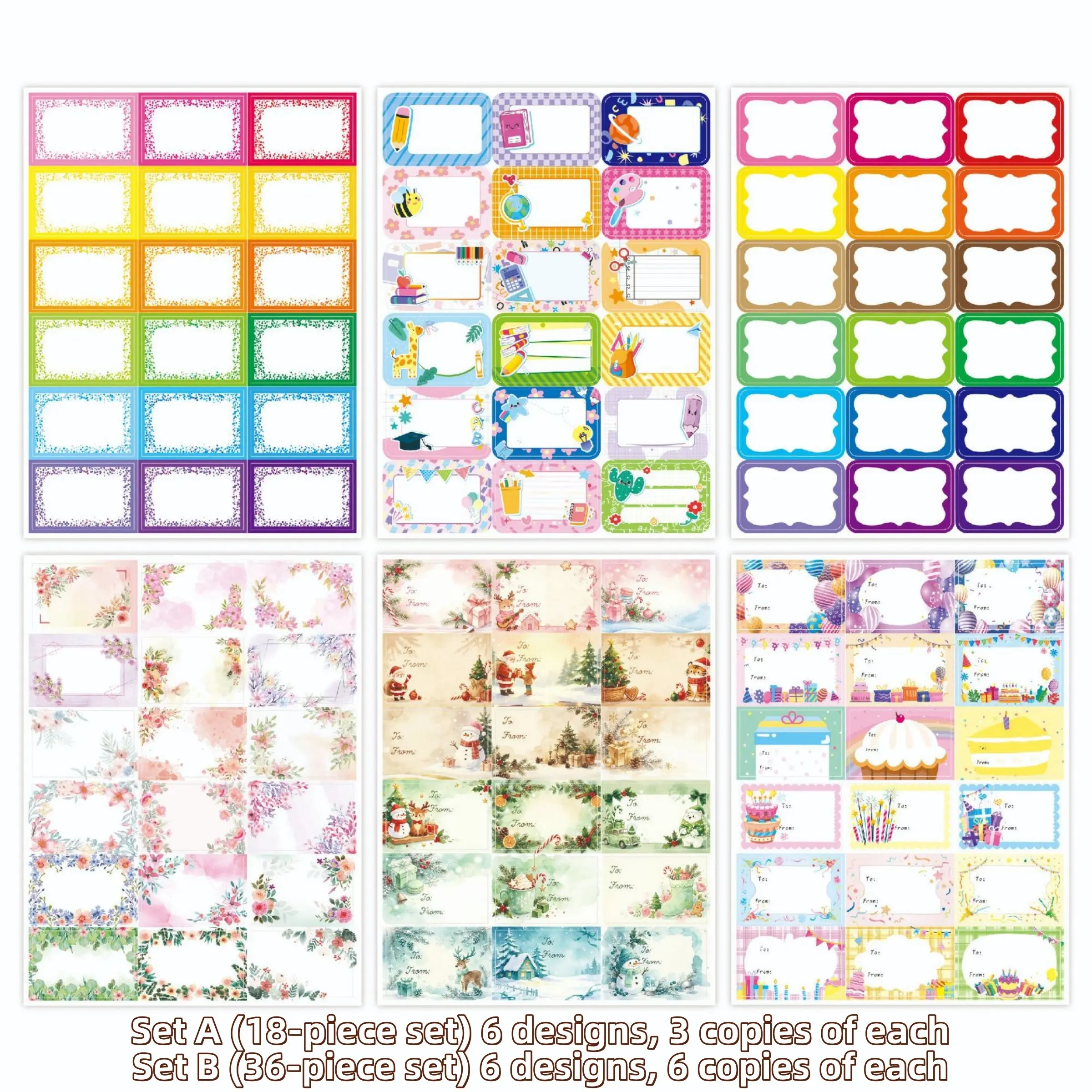 18/36 Piece Label Set, Cartoon Large Name Stickers, Waterproof Tear-Resistant Handwritten Student Supplies, Colorful Name Tags